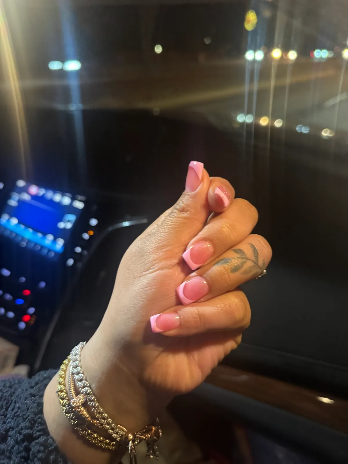 Square pink-and-white French manicure